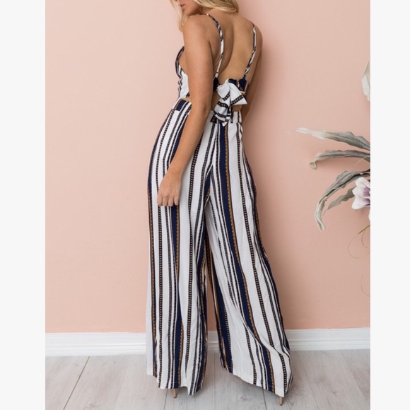 💕💕You Are Pretty Navy White Stripe Jumpsuit - Picture 3 of 7
